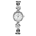 Reloj de pulsera plateado para mujer con eslabones de camelia y esfera de nácar - Caja Plateada Esfera Blanca Correa Plateada
