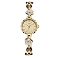 Reloj de pulsera con camelia dorada para mujer con dijes de flores blancas y perlas - Caja Dorada Esfera Dorada Correa Dorada