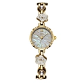 Reloj GEDI dorado de lujo con diseño de flores de camelia y detalles de perlas - Caja Dorada Esfera Blanca Correa Dorada