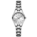Minimalist silver quartz watch for women with polished metal bracelet and GEDI logo dial - Silver Case White Dial Silver Band