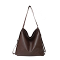 Large dark brown leather tote bag with vintage texture and adjustable shoulder straps - Coffee