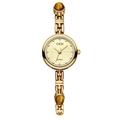 Elegant goudkleurig kwartshorloge met amberstenen schakels en fonkelende strass-steentjes - Gouden Kast Gouden Wijzerplaat Tijgeroog Bruin Gouden Band
