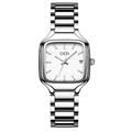 Montre à quartz carrée argentée pour femme avec bracelet en acier inoxydable par GEDI - Boîtier Argent Cadran Blanc Bracelet Argent