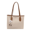Bolso tote minimalista beige y marrón con amuleto de monstruo de peluche blanco - Con Colgante / Blanco Roto