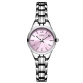Elegant ladies quartz watch with silver steel strap and soft pink sunray dial - Silver Case Purple Dial Silver Strap