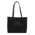 Minimalist black faux leather tote bag with long shoulder straps and vertical stitching - Black without Pendant
