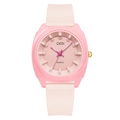 Minimalist light pink quartz watch with diamond textured silicone strap for women - Pink