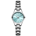 GEDI luxury quartz watch featuring a silver stainless steel strap and light blue sunray dial - Silver Case Blue Dial Silver Band