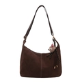 Retro coffee suede hobo tote bag with adjustable shoulder strap and plush charm - Coffee With Charms