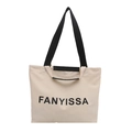 Sac cabas minimaliste en toile beige avec anses noires et imprimé lettres FANYISSA - Blanc