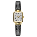French vintage rectangular quartz watch with gold case and black leather strap - Gold Case White Dial Black Strap