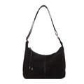Black suede tote bag with contrast white stitching and dark brown leather shoulder straps - Black without Pendant