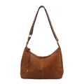 Caramel faux suede large tote bag with vertical stitching and drawstring details - Brown No Pendant