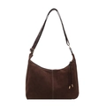 Retro dark brown suede hobo bag with moon shape and contrast stitching detail - Coffee No Charm
