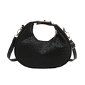 Minimalistische schwarze Hobo-Tasche aus Ledergeflecht in Halbmondform mit Golddetails - Schwarz