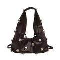 Borsa hobo marrone scuro con borchie metalliche argentate e finitura in pelle lucida - Marrone
