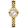 Luxury gold bracelet watch for women with engraved baroque patterns and crystal bezel - Gold Case White Dial