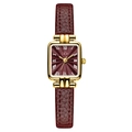 Vintage square watch with burgundy leather strap and sunray dial for women - Gold Case Red Dial Red Strap