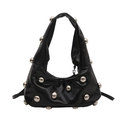 Borsa sottobraccio in pelle PU nera lucida con borchie metalliche argentate per la moda 2024 - Nero