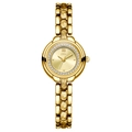 Elegant gold quartz watch with a diamond-set bezel and embossed pattern bracelet - Gold Case Gold Dial
