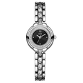 Elegant silver stainless steel bracelet watch with black dial and crystal bezel - Silver Case Black Dial