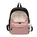 Zaino scolastico a tre colori nero e beige con simpatico ciondolo di peluche per donne - Piccolo / Rosa Con Pendente