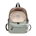 Zaino scolastico patchwork in marrone, beige e verde con un ciondolo in peluche - Piccolo / Verde con Ciondolo