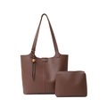 Set borsa tote vintage in ecopelle marrone scuro con ciondolo a pianeta e astuccio - Con Pendente Pianeta / Marrone
