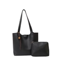 Set borsa tote nera opaca e pochette coordinata con ciondolo decorativo in corda - Con Pendente in Corda Intrecciata / Nero