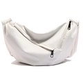 Minimalist white half-moon crossbody bag in lychee texture synthetic leather - White