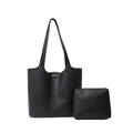 Minimalist black tote bag set with matching pouch and stylish vertical stitching detail - Black