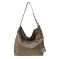 Große Shopper-Tasche aus Wildleder mit Leopardenmuster und verstellbarem Schultergurt - Khaki