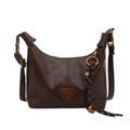 Borsa hobo marrone scuro retrò con pelle vintage e placca metallica triangolare - Con Ciondolo / Marrone