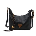 Borsa a mano retrò in ecopelle nera con logo triangolare vintage e ciondolo a campana - Con Ciondolo / Nero