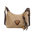 Elegante borsa in tela kaki con tracolle marroni e logo metallico per la moda autunnale - Con Ciondolo / Cachi