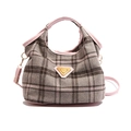 Borsa a mano in tweed a quadri con finiture rosa e tracolla regolabile rimovibile - Quadri Rosa