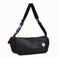 Grand sac messager en nylon noir avec badges décoratifs et bandoulière réglable - Noir