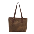 Retro caramel brown tote bag in matte distressed texture with slim dark brown shoulder straps - Coffee without Pendant