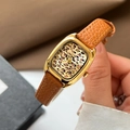 Orologio vintage da donna con quadrante leopardato e cinturino in pelle marrone - Marrone Caldo Caramello
