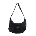 Black nylon crescent shoulder bag with a small round pouch and adjustable wide strap - Black