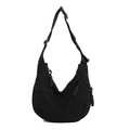 Black corduroy crescent hobo bag with adjustable strap and large capacity for women - Black
