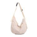 Off-white corduroy dumpling crossbody bag featuring multiple zippers and wide woven strap - White