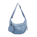 Light blue nylon crescent crossbody bag with adjustable strap and small round pouch - Blue