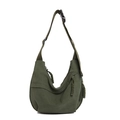 Army green corduroy crescent crossbody bag with adjustable strap and textured finish - Green