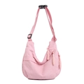 Pink corduroy crescent crossbody bag with minimalist design and adjustable strap - Pink