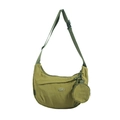 Army green nylon crescent crossbody bag with adjustable strap and small coin pouch - Green