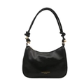Minimalistische zwarte PU-leren hobo-tas met knoopdetails en een gouden rits - Zwart