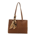Sac fourre-tout marron à motif damier avec foulard élégant pour le trajet quotidien - Fauve