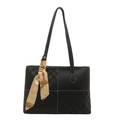 Sac fourre-tout noir avec patchwork à carreaux et foulard en soie élégant sur la poignée - Noir