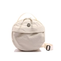 Minimalist beige nylon round crossbody bag with adjustable strap and top handle - White